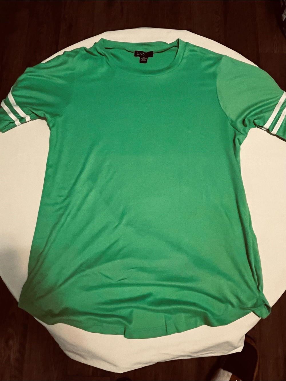 LOVE Women’s 2X Green Varsity Stripe Short Sleeve Tunic T-Shirt Plus Size